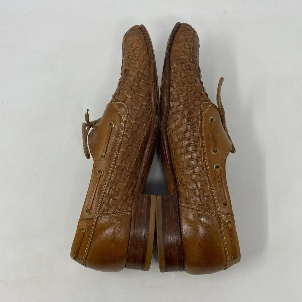 Florsheim Royal Imperial Mens 7.5D Woven Brown Leather‎ Lace Up Made In USA